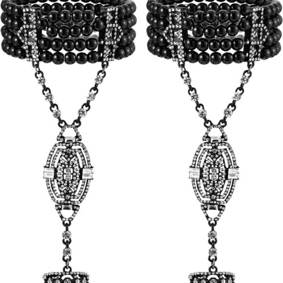 2 Pieces Flapper Bracelet Ring Set Imitation Pearl Crystal for Women